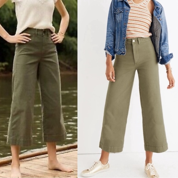 Madewell Pants - Madewell Jeans 29 Emmett Wide-Leg Crop Pants Olive Army Green